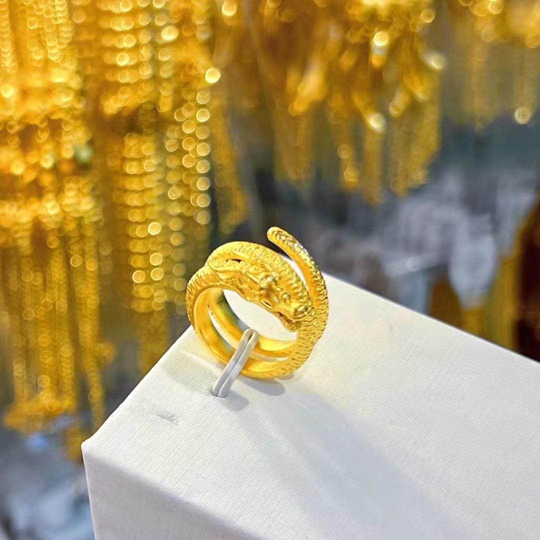 Vietnamese Zodiac Dragon Sand Gold Ring - Adjustable Panlong Design Adjustable Open Size