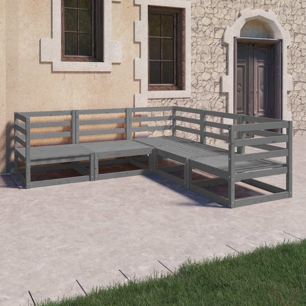 Vidaxl 5-Cz. Garden Lounge Furniture Set, Grey, Pine