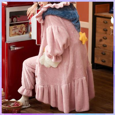 Cartoon Thicken Kimono Bathrobe Women's Dressing Gown Pajamas Hooded Robes Coral Fleece Sleepwear Winter Coats for Home Clothes