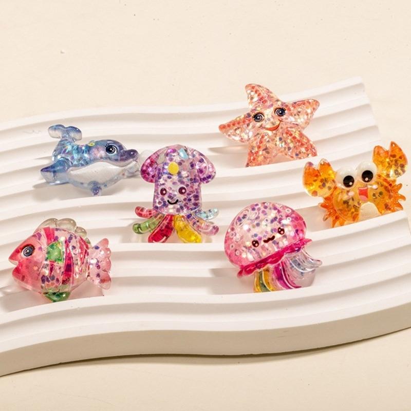 2/6Pcs Resin Sea Animal Figurines Flatback Resin Sea Creature Miniature Ornament for Art Craft Scrapbooking Decoration