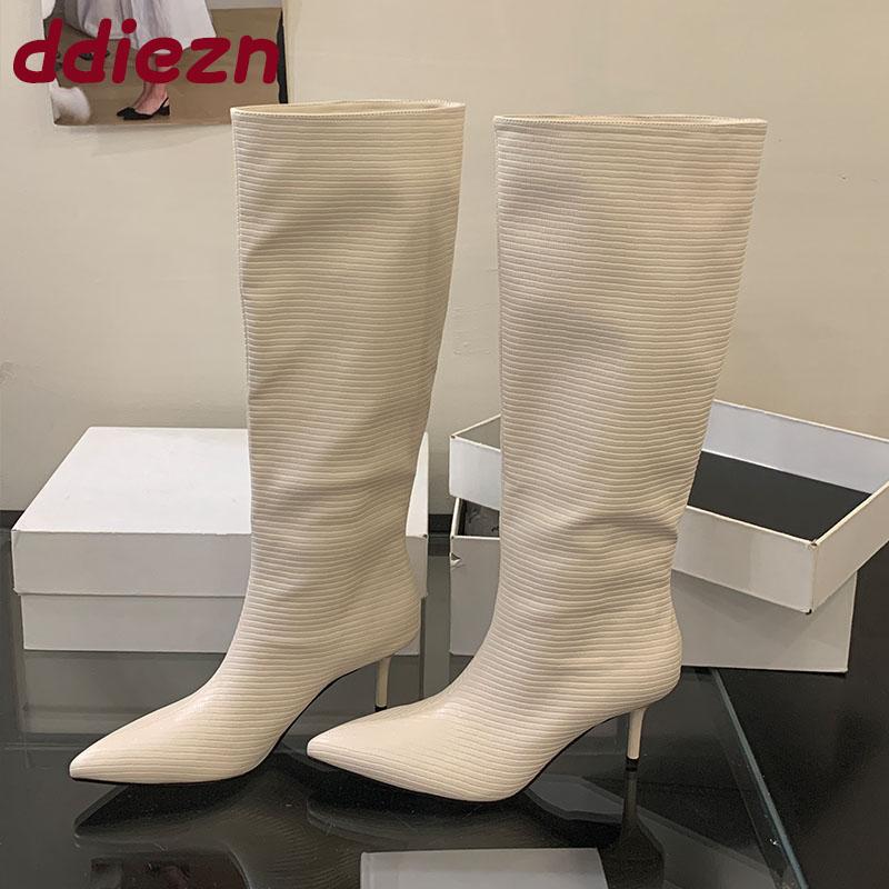 Fashion Fashion Pointed Toe Women Knee High Boots With Thin Heels Shoes Party Sexy Ladies Long Modern Boots Shoes Female Pumps  lady