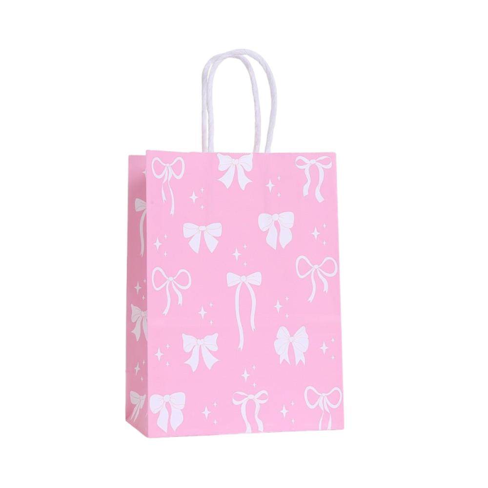 12Pcs Paper Gift Packing Bag Pink Bow Candy Cookie Bags Durable Present Wrap Bag  Celebration