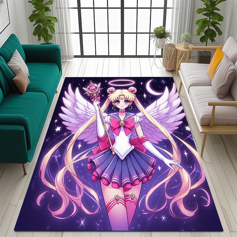 3DPretty Guardian Sailor Moon Pattern Rug, Non-slip Floor Mat, Suitable for Children's Playrooms, Bedrooms, Crawling Mats, Stain