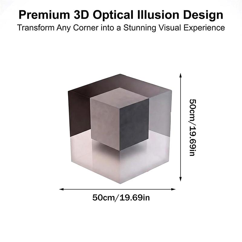 New Optical Illusion Wall Art Big Size 50cm*50cm/19.69in*19.69in3D Corner Wall Decal – Impossible Corners Inspired Peel