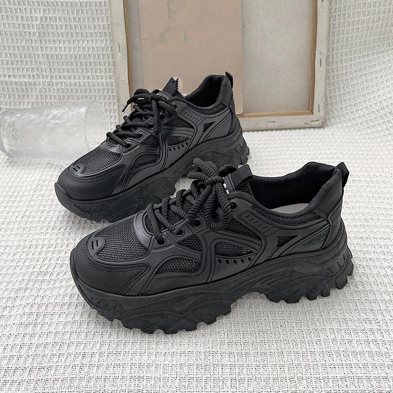 Thick-soled Solid Color Dad Shoes for Female Students Running Sneakers  New Summer Mesh Breathable Casual Shoes