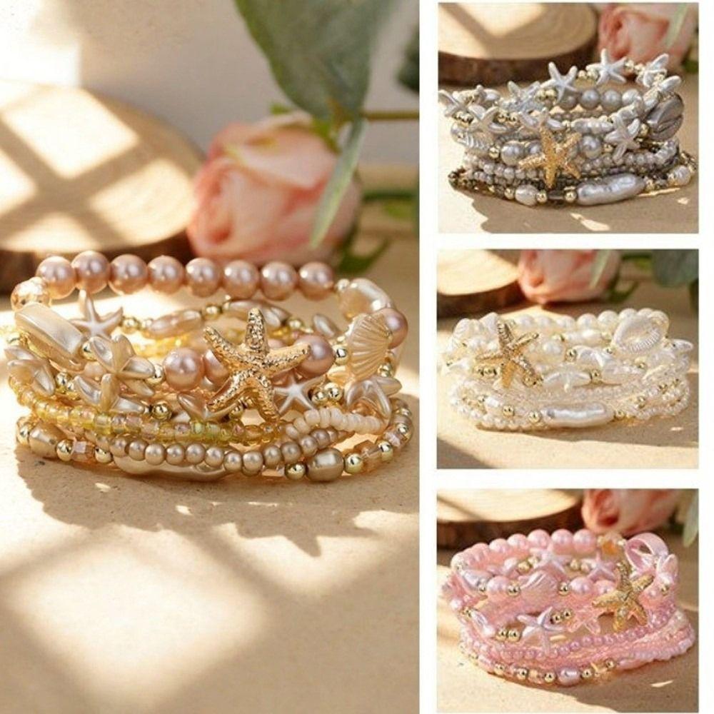 Creative Imitation Pearl Boho Bracelet Multi-layer Design Glass Beads Beads Bracelet Stackable Strand Bracelet Gift