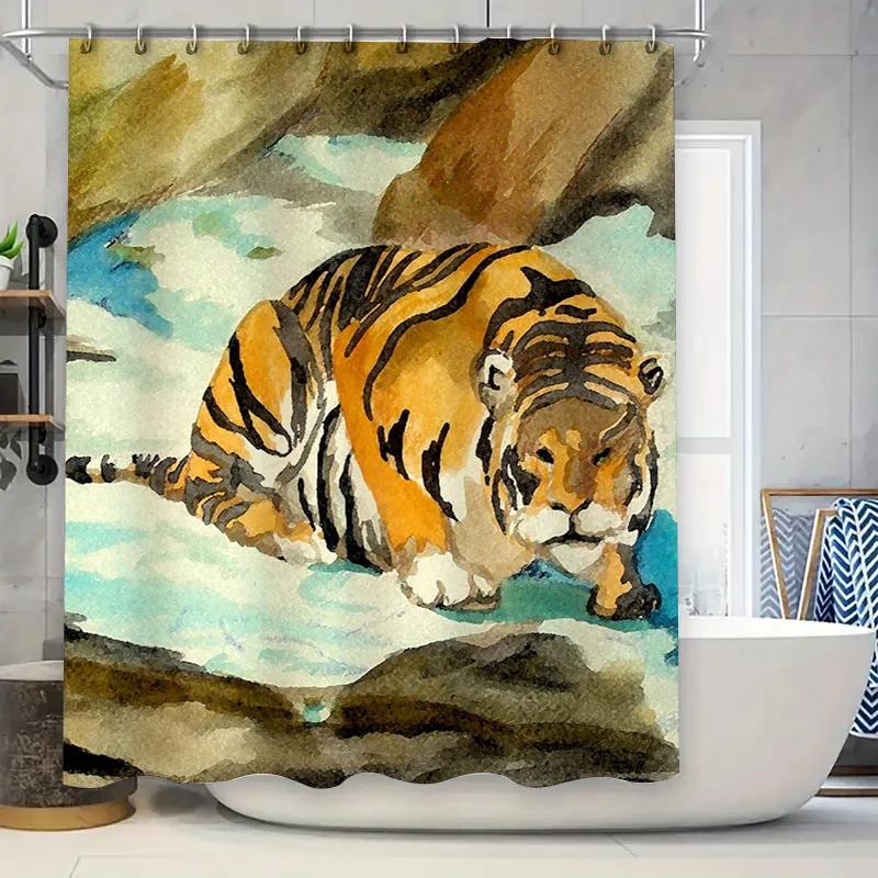 

Watercolor Tiger Shower Curtain Bath Decor Printed Fabric Waterproof Rainfall Bathtub Cover 72X84Inch (183X213Cm) Animal Print H W60H190(CM)-1 Pcs
