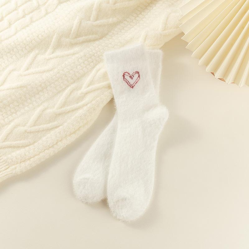 Love Embroidered Mink Velvet Socks Women's Autumn and Winter Medium Tube Socks Thickened Plush Sweet Sleep Floor Confinement Socks