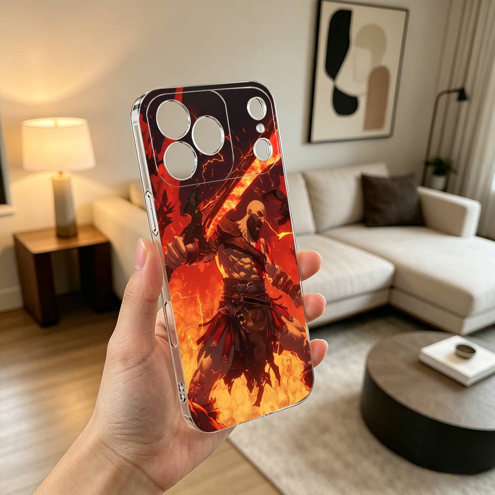 God of war Battle Karatos GAME Phone Case Transparent Silicone Soft For iPhone 17 16 15 14 13 12 11 Mini Pro Max Plus