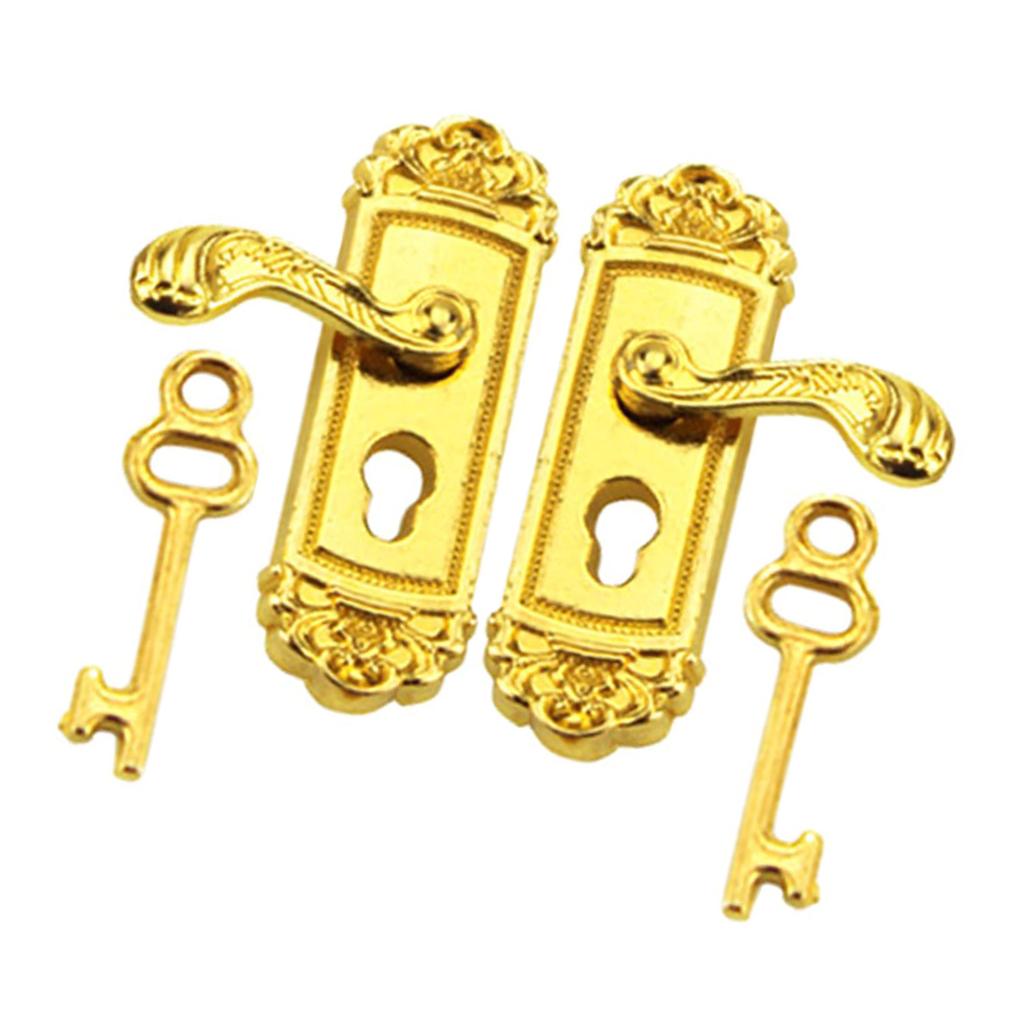 1:12 Scale Miniature Door Lock and Key Set 2 in 1 Pack Door Knocker Lock Set Vintage Dollhouse Decoration Accessories