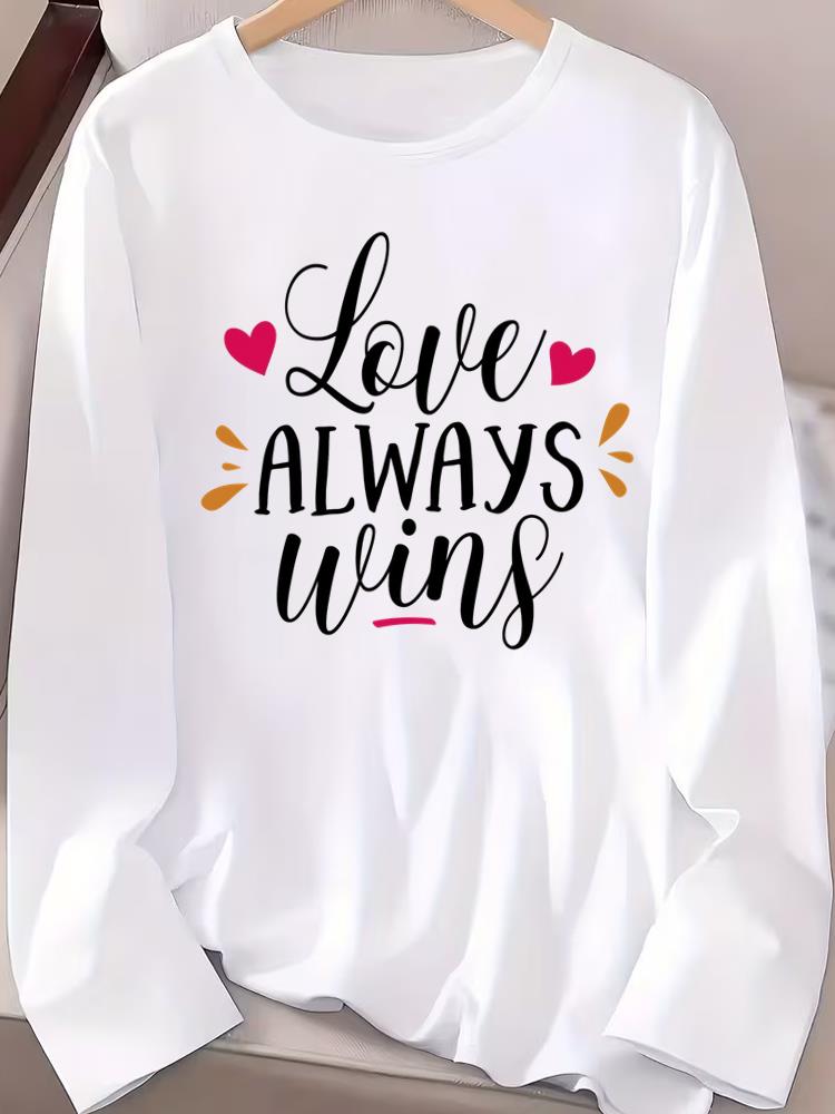 (Asian Size) Women T Shirt Tee Lady Printed watercolor love style Female Clothing Casual Fashion Top Long Sleeve  Graphic T-shirts