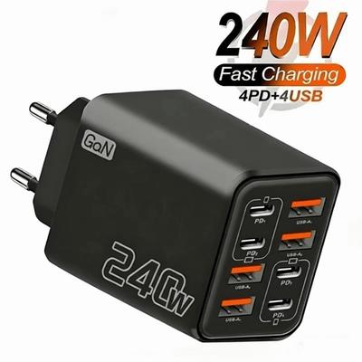 8 Ports 240W GaN Charger Plug 4USB+4PD USB C Charger for Huawei/Xiaomi/Samsung