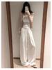 Women's White Linen High-Waisted Wide-Leg Pants - Spring Style, Drapey, Sun Protection, Cotton-Blend Casuals