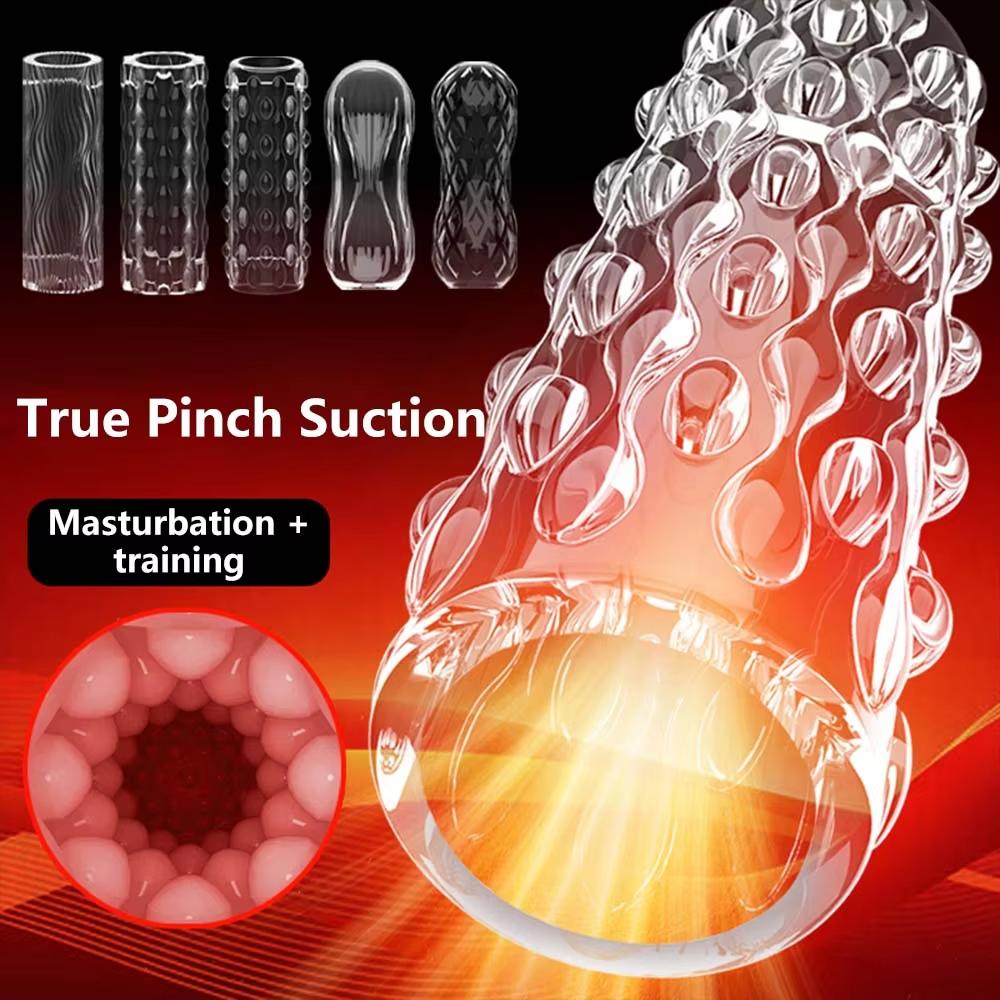 Male Masturbation Penis Pleasure Airplane Cup Device Soft Transparent Pocket Vaginal Sleeve Training Adult Pornographic Sex Toys