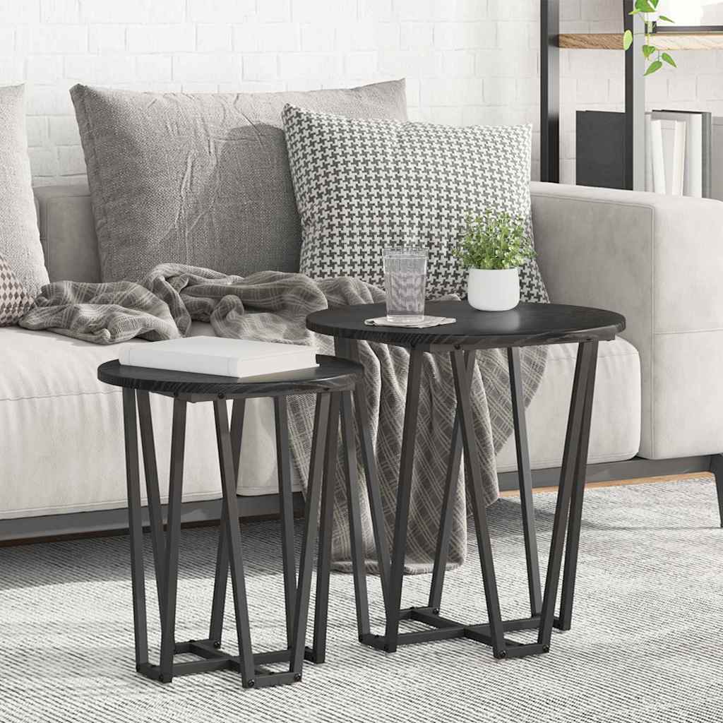 Side Table Set 2 Pcs Black Oak Effect