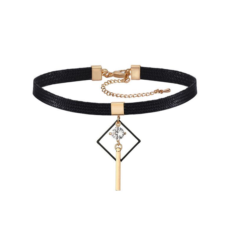 

Elegant 2021 New Black Rope Choker Necklace With Geometric Diamond Shape For Women