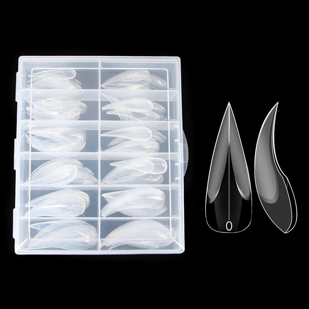 120pcs Curved Stiletto Hawk Carving Nails Transparent False Nail Tips  for Poly Nail Gel Extension