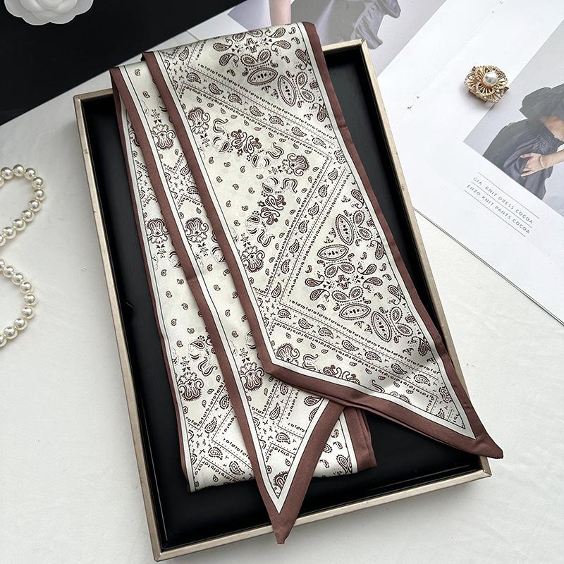 Double-sided Long Strip Small Silk Scarf Women's Professional Wear Spring and Summer New Decorative Small Scarf Tied Hair Band Streamer
