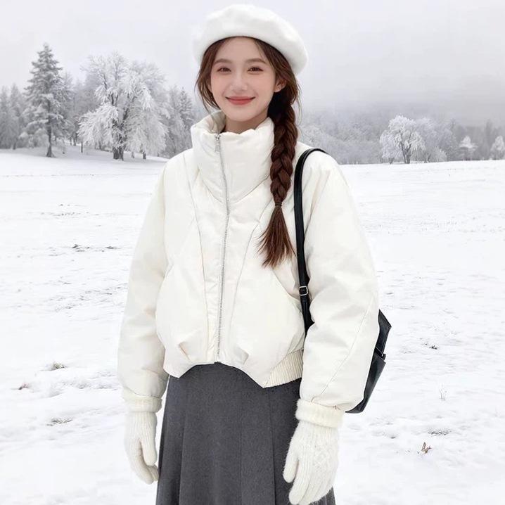 Hollow yarn white duck down winter wear new fashionable bud down jacket women's design short coat