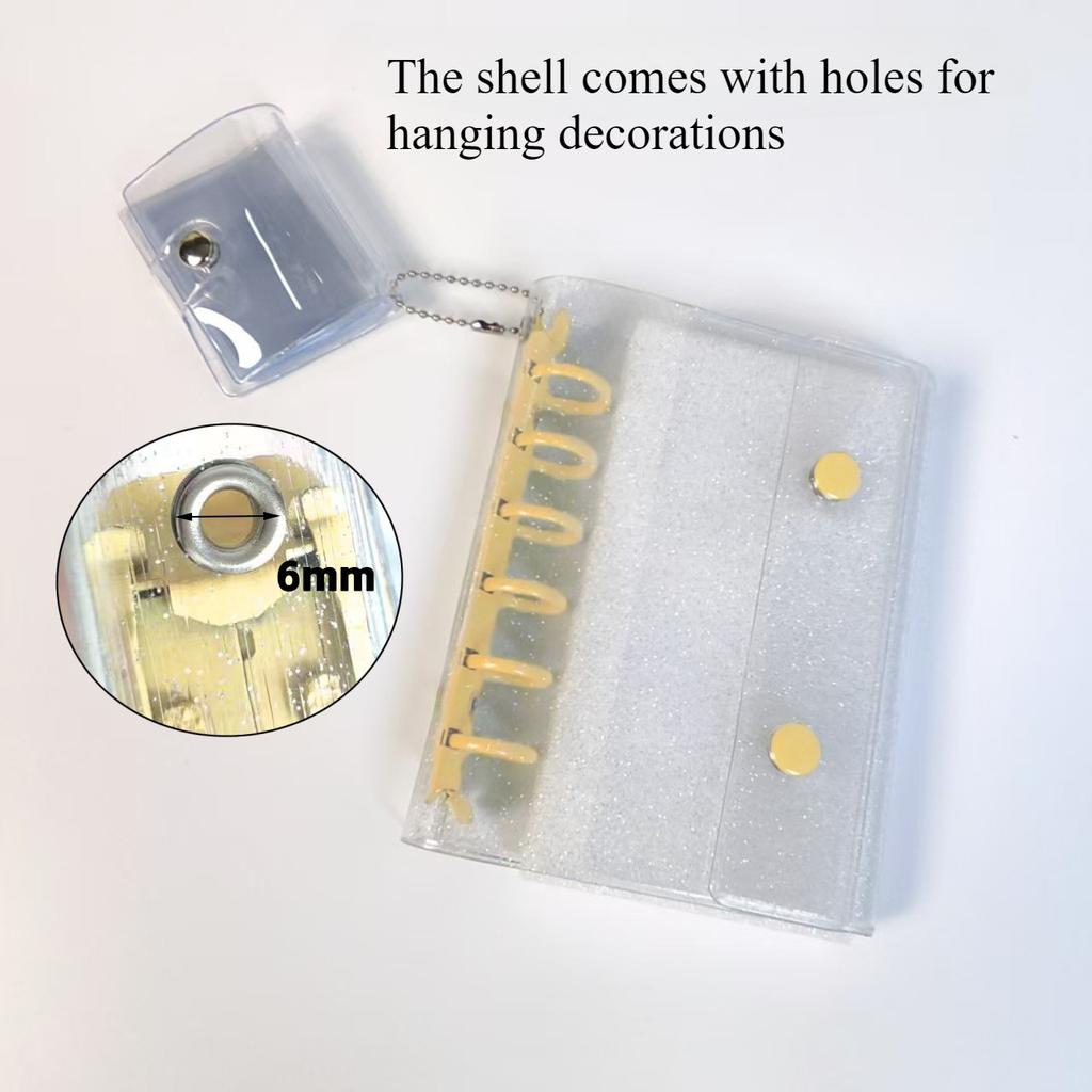 A7 Glitter Double Button Transparent PVC Soft Shell Color 6-hole Metal Clip, Hand Ledger, Photo Album, Loose Leaf Shell, Including 10 Inner Pages