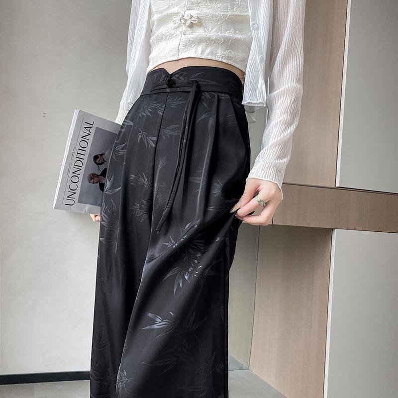 Satin Embossed Wide-leg Pants Women's Summer Thin High Waist Straight-leg Pants Casual Pants