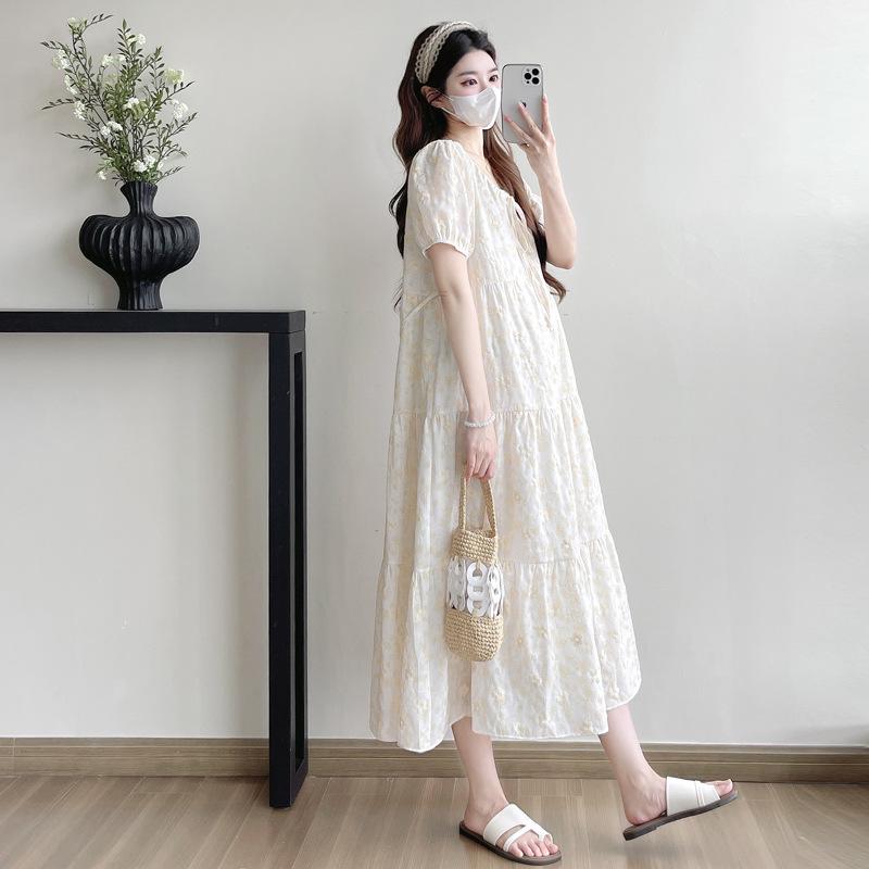High-End Embroidered Mid-Length Maternity Dress - Summer 2026 Collection