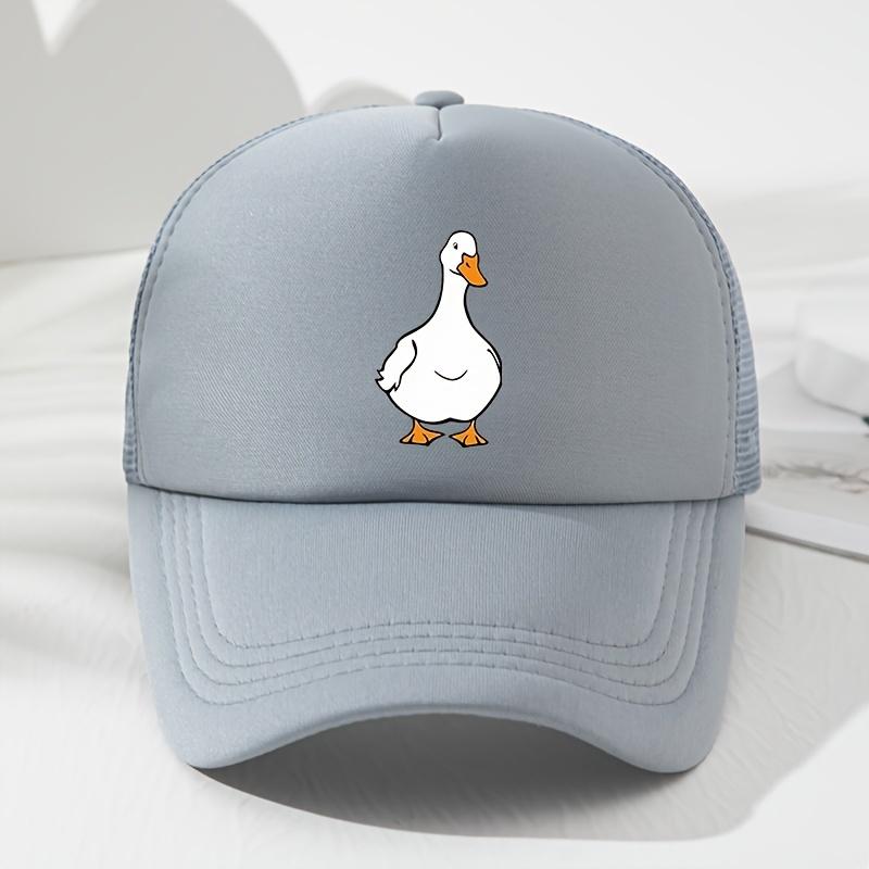 White Goose Print Mesh Baseball Cap, Fashionable Truck Driver Cap, Adjustable, Suitable for Outdoor Picnics, Hiking, Fishing
