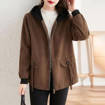 Chaqueta casual fina con capucha y cremallera para mujer de primavera y otoño de talla grande