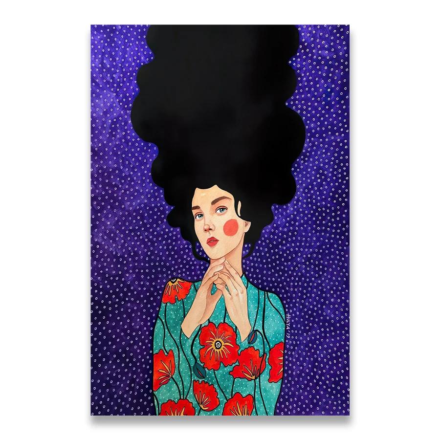 Vintage Abstract Girl Long Hair Flower Women Wall Art Canvas Painting Fashion Poster Wall Pictures For Living Room Home Decor