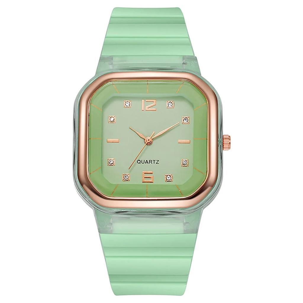 Forest style minimalist watch square women's watch student style children's watch silicone diamond trendy fashion