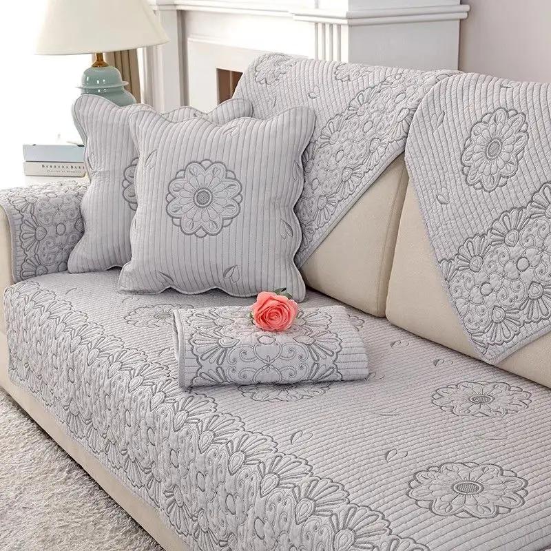 Cotton Fabric Floral Embroidery Sofa Towel Anti Slip Fabric Thickened Fabric Cushion Multi Purpose Sofa Cover Backrest Mat
