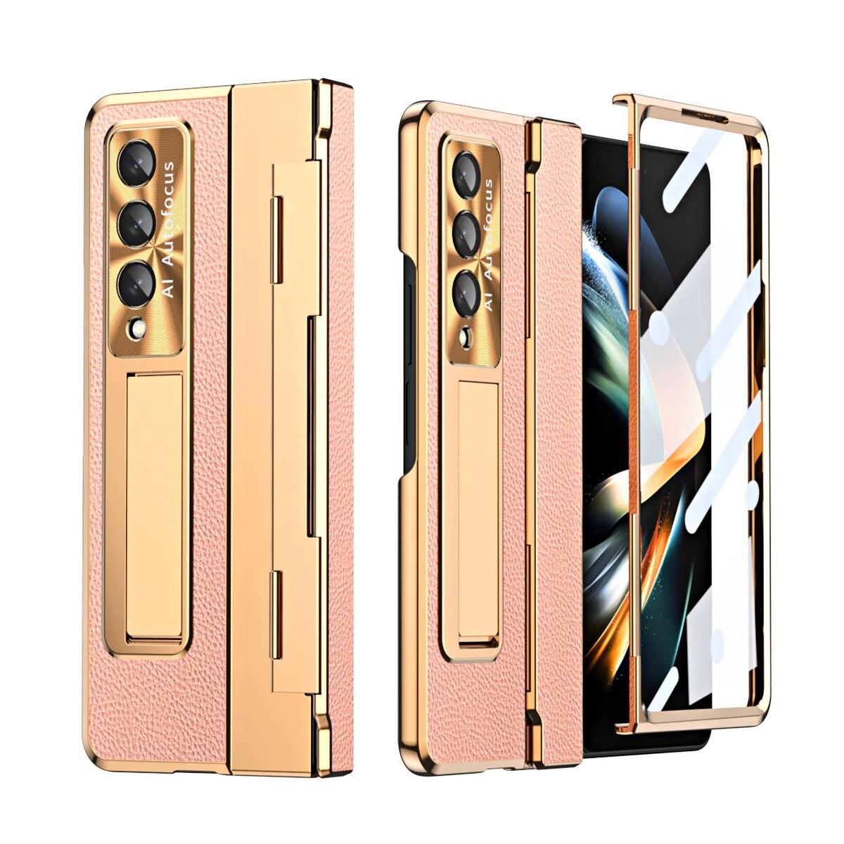 

Чехол для телефона с покрытием для Samsung Galaxy Z Fold 4 3 Fold3 Fold 5, кожаный чехол, стеклянная пленка, шарнир экрана, жесткий защитный чехол ABS&Samsung Z Fold 3 5G