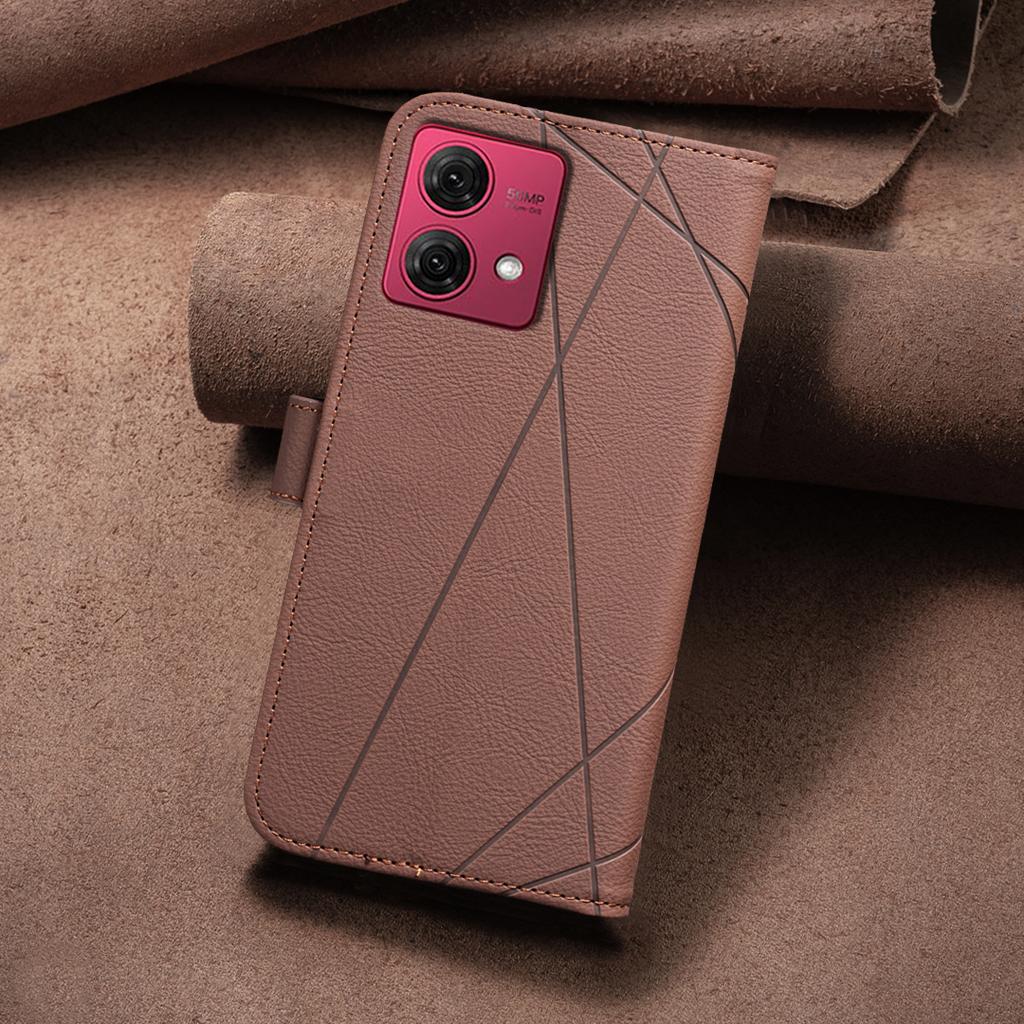 For Motorola Moto G84 5G Case BINFEN COLOR BF35 Geometry Imprinted Leather Phone Cover RFID Blocking Wallet Stand