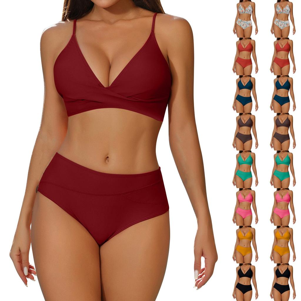 Women's Solid Swimwear Sense Bikini With Chest Pad No Steel Bra Swimwear