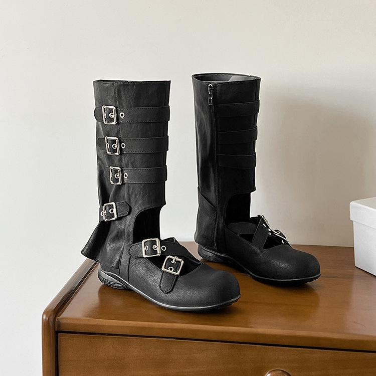 

Niche design sense retro baotou cool boots 2025 new flat-bottomed fried street babes ballet breathable hollow boots 40 чёрный