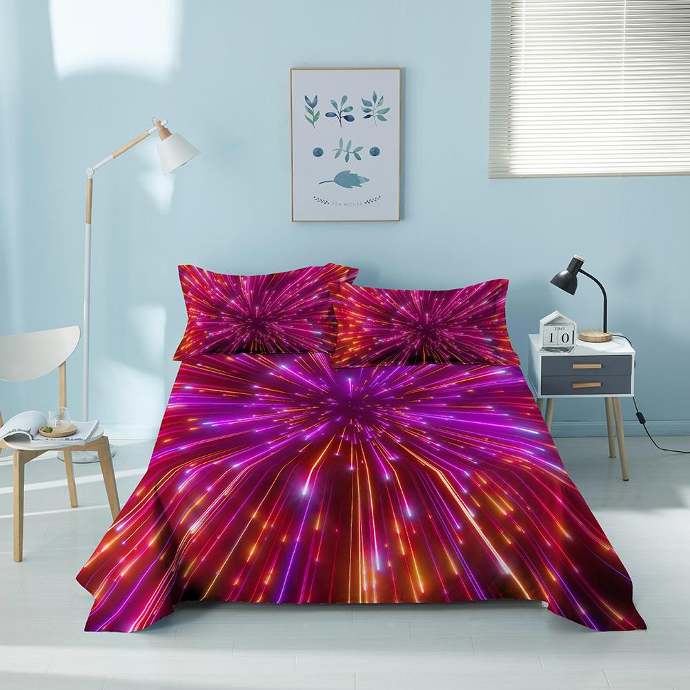 Colorful Geometric Bed Flat Sheet Printed Galaxy Bed Sheet Set With Pillowcase For Bedroom Luxury Queen King Honeycomb Bedspread