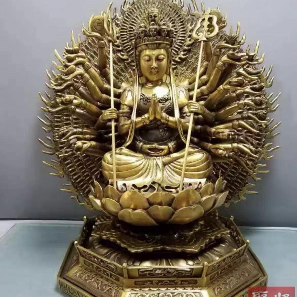 Bodhisattwa Guanyin Tysiącręka Osiemnaście Ramion Quan Tie Matka Brązowy Posąg Dekoracja Domu Prezent Dekoracja Salonu