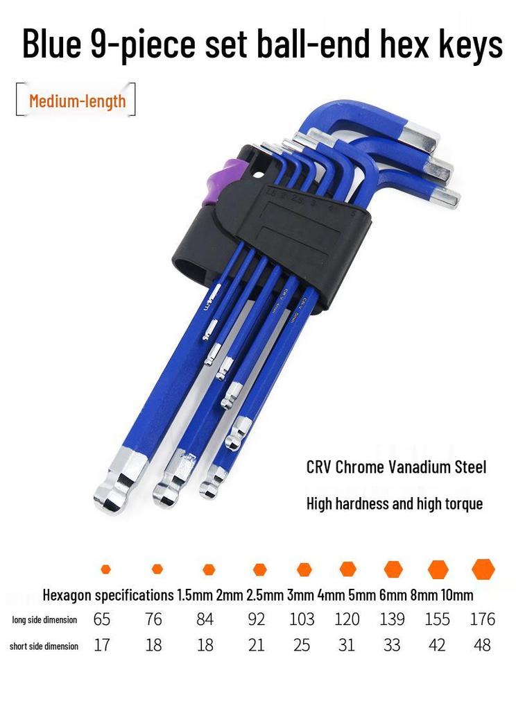 Industrial Color Hex Wrench Set: Chrome Vanadium Ball Head, Torx, Phillips, Star, Medium-Long, Foldable, Multi-Purpose.