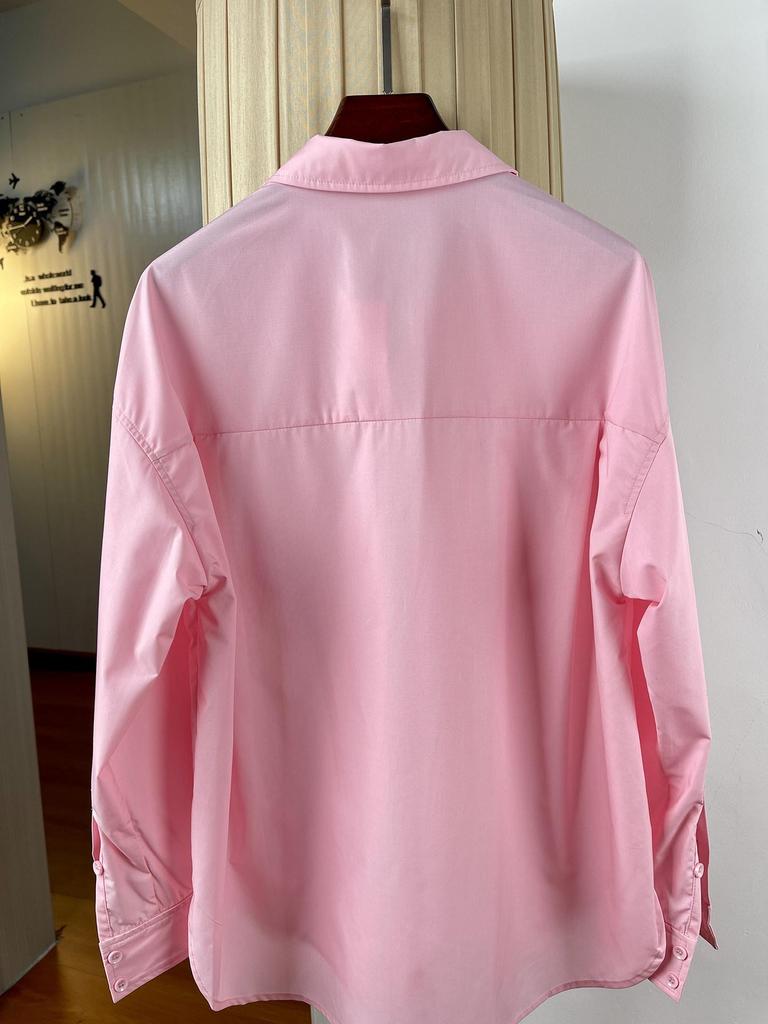 Women's Diamond-Encrusted 3D Floral Loose Long-Sleeve Lapel Shirt, Mid-Length, Spring Top