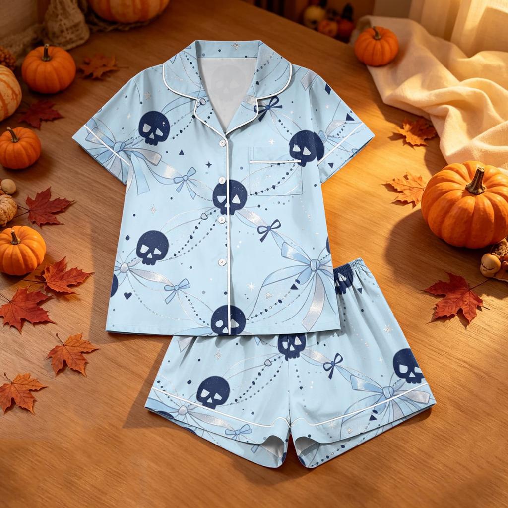 Women's Halloween Printed Pajama Set 2 Piece Casual Comfortable Sleepwear Set