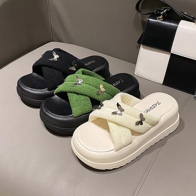 Fashion Summer Wedges Flip Flops Women Peep Toe Chunky Platform Butterfly Slippers Woman Non-slip Casual Beach Shoes Increase Sandals