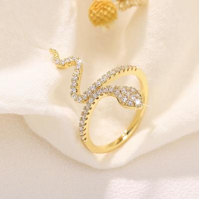 Huitan Chic Gold Color Snake Rings for Women Cute Exquisite Animal Waved CZ Rings Daily Wear Statement Zircon Drop Shipping