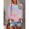 Ladies' Gradient Slogan Printed Long Sleeve T-shirt - Soft and Stretchy Full Body Gradient Print, Round Neck Loose Casual Top