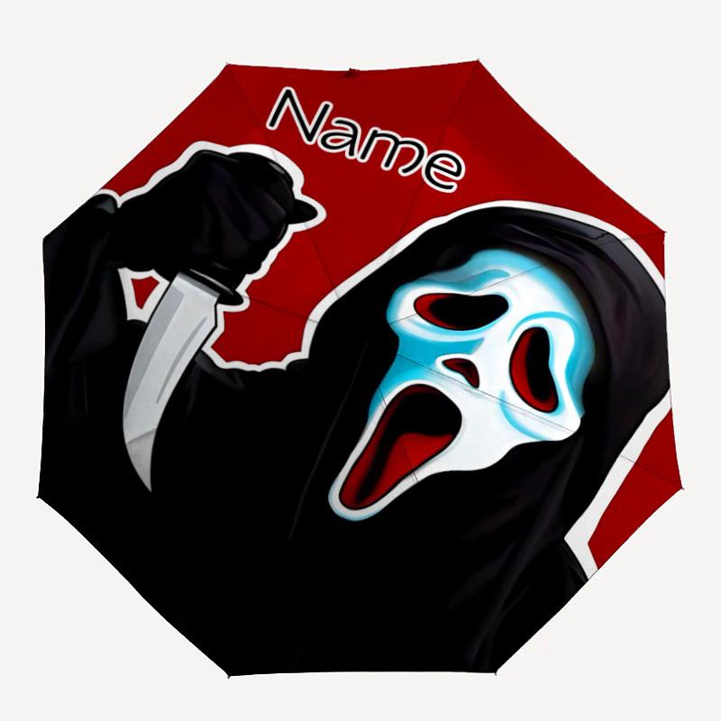 

1PC Ghostface - Custom Name Automatic Folding Umbrella - Compact 8-Rib Design, Durable Plastic & Iron, Daily Use S0106007