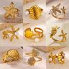 2025 Freshwater Anillos Stainless Steel Pearl Starfish Shell Rings For Women Punk Gold Color Vintage Waterproof Beach Jewelry