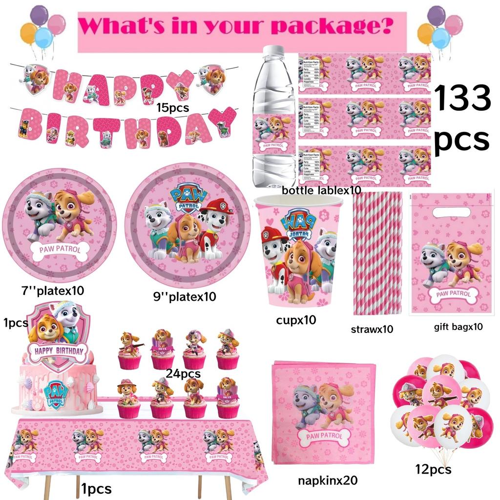 Roze Paw Patrol Verjaardagsfeest Decoratie Skye Wegwerp Servies Tafelkleed Bord Folie Ballonnen Babyborrel Meisjes Feestartikelen