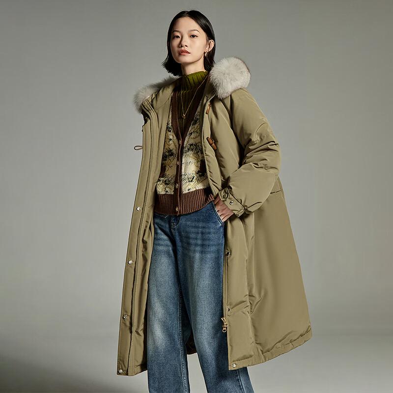 Chuyu Women's 90% White Duck Down Winter Coat with Fox Fur Collar