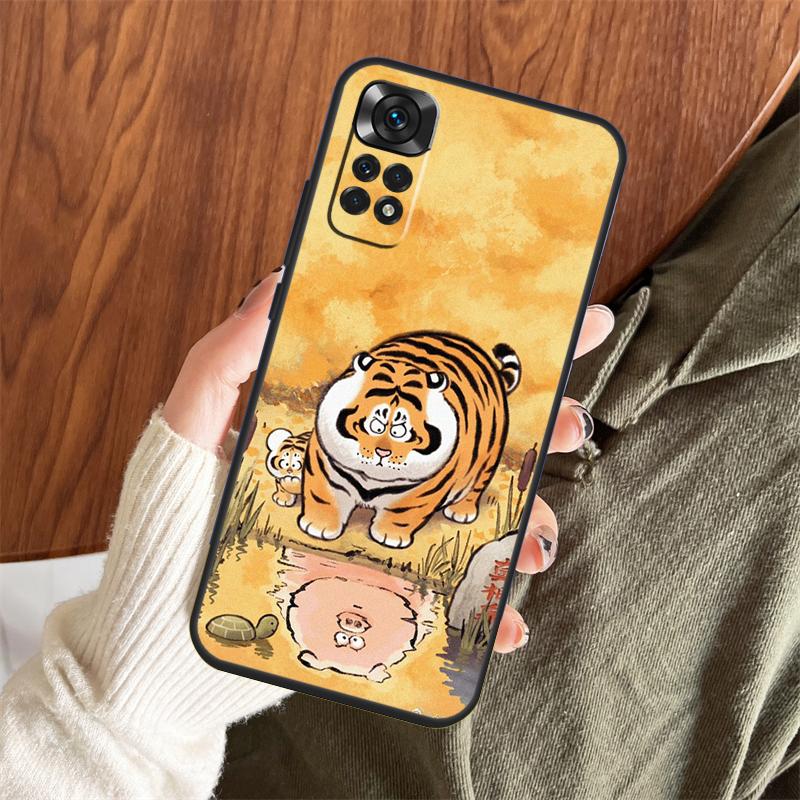 Cartoon Fat Tiger Case For Xiaomi Redmi Note 13 14 Pro 12 11 10 15 Pro Plus Redmi 15 C 13 10C 12C 13C 14C Cover