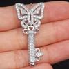 Full Paved Hollow Butterfly Top Key Shaped Pendant Women Cable Chain Clavicle Necklace