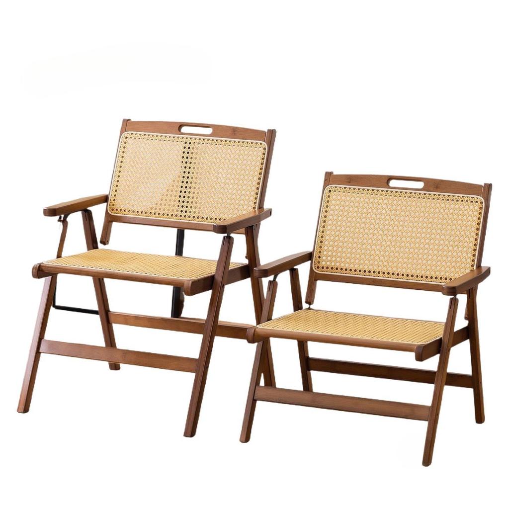 Vintage Style Portable Foldable Rattan Chair with Backrest for Home, Balcony, and Outdoor Leisure